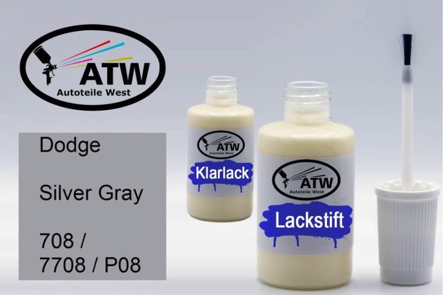 Dodge, Silver Gray, 708 / 7708 / P08: 20ml Lackstift + 20ml Klarlack - Set, von ATW Autoteile West.